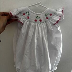 The Bailey Boys bishop white smocked bubble with cherries